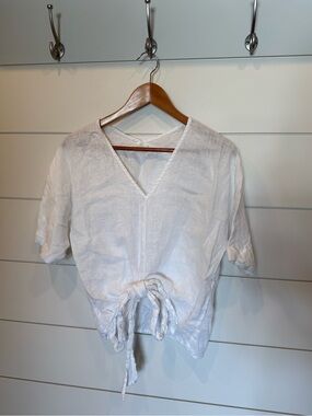 Grade & Gather 100% linen front tie coastal blouse top small